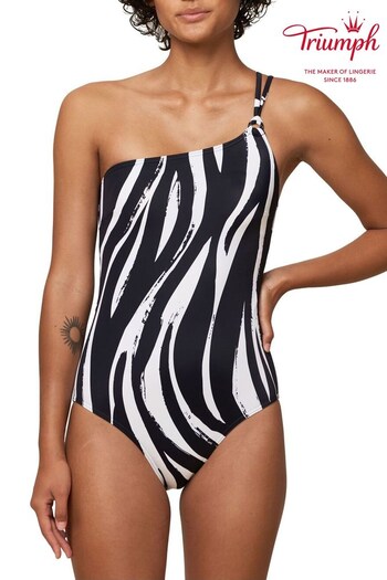 Triumph Black Zebra Print One Shoulder Swimsuit (D28513) | £58