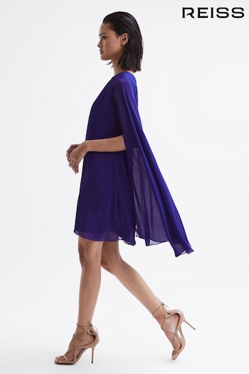 Reiss Purple Fleur Sheer Cape Sleeve Mini Dress (D28631) | £70