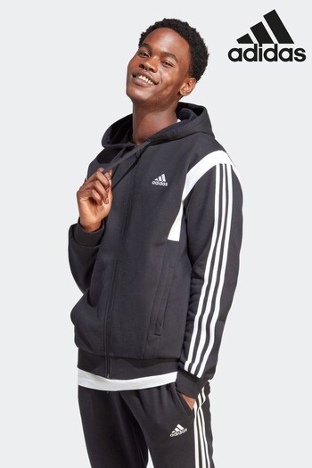 adidas Black Sportswear Colourblock Full-Zip Hoodie (D28640) | £50