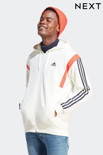 adidas White Sportswear Colourblock Full-Zip Hoodie (D28641) | £50