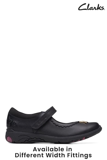 Clarks Black Kids  Multi Fit Relda Leather Shoes (D28660) | £46 - £50