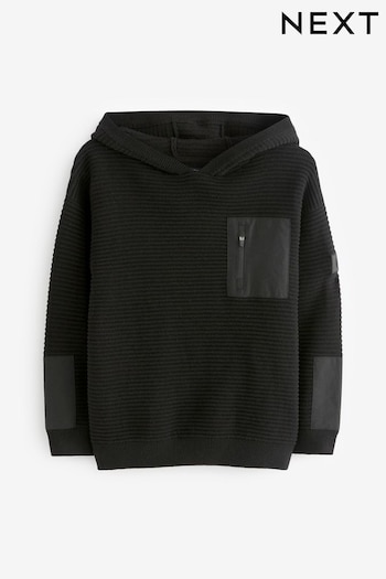 Black Ribbed Utility Style Hooded Jumper (3-16yrs) (D28796) | £18 - £23