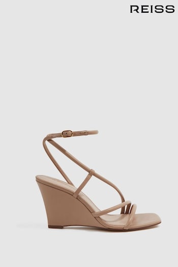 Reiss Nude Cassie Leather Strappy Wedge Heels (D28888) | £168