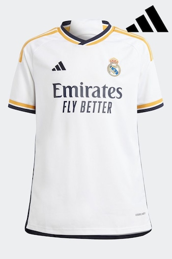 adidas White Real Madrid 23/24 Cafeteria Kids Jersey (D28891) | £55