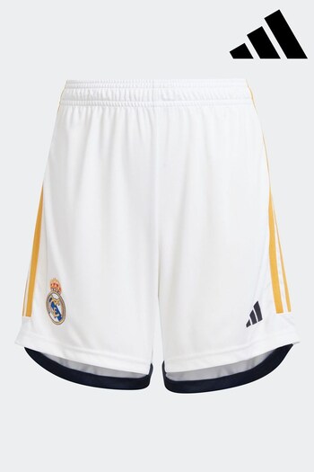 adidas White Real Madrid 23/24 Home Kids Shorts (D28893) | £28