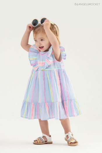 Angel & Rocket Blue Ruffle Front Stripe Dress (D28916) | £24