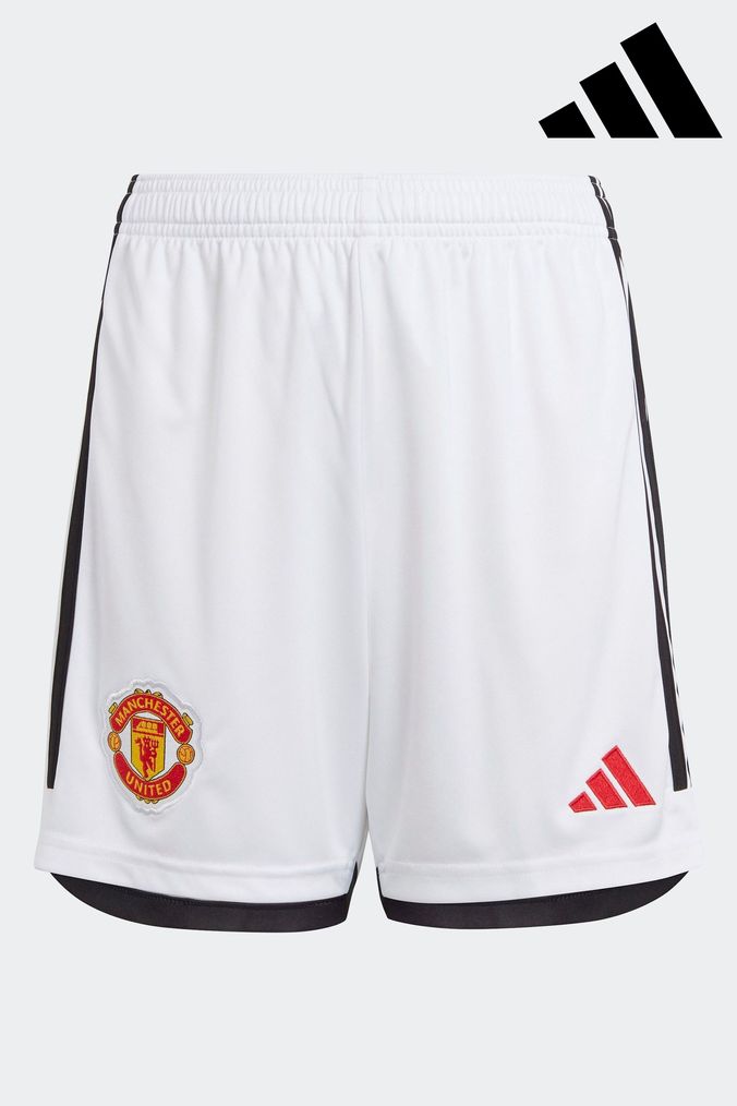 adidas White Kids Manchester United 23/24 Home Shorts (D28927) | £28