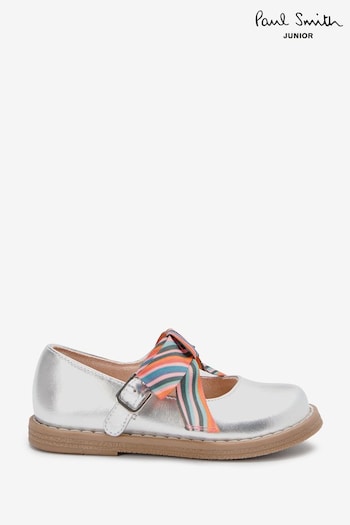 Paul Smith Junior Girls Silver Mary Jane 'Artist Swirl' Bow Shoes (D29193) | £65