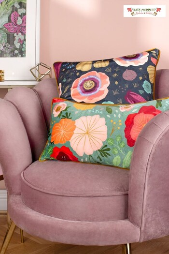 Kate Merritt Duck Egg Floral Cushion (D29216) | £20