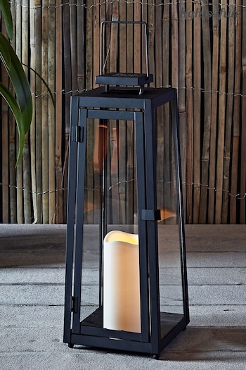 Lights4fun Large Solar Powered Black Metal Garden Candle Lantern (D29576) | £40