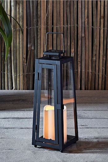 Lights4fun Solar Powered Black Metal Garden Candle Lantern (D29577) | £25