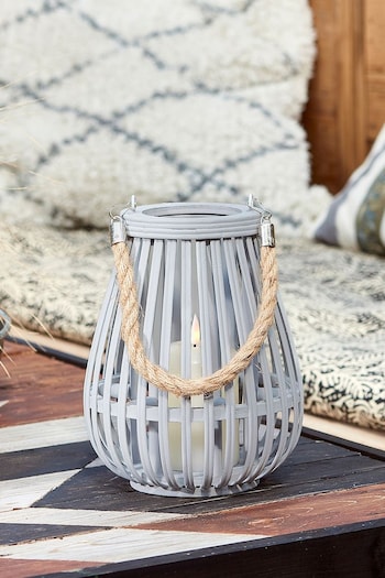 Lights4fun Grey Bamboo Lantern with TruGlow® Candle (D29588) | £20