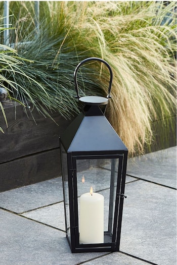 Lights4fun Black Outdoor Garden Lantern with TruGlow® Candle (D29592) | £35