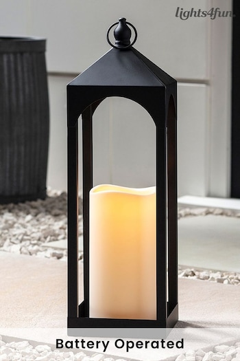 Lights4fun Black Metal Battery Operated Outdoor LED Candle Lantern (D29596) | £42