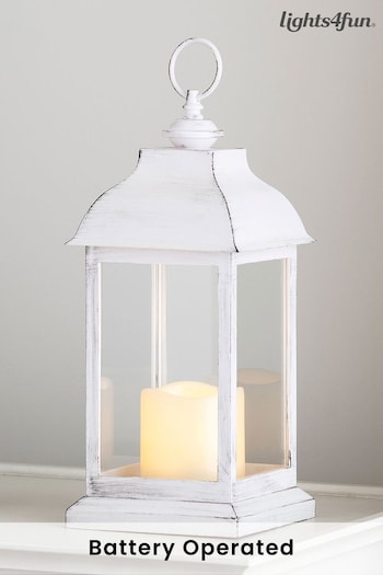 Lights4fun White Distressed Indoor Battery LED Candle Lantern (D29597) | £22