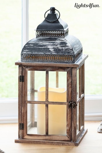Lights4fun Rustic Wooden Battery LED Candle Lantern (D29598) | £40