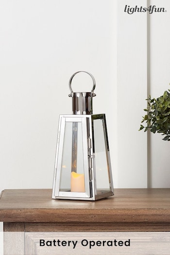 Lights4fun Stainless Steel Battery Operated LED Indoor Candle Lantern (D29602) | £20