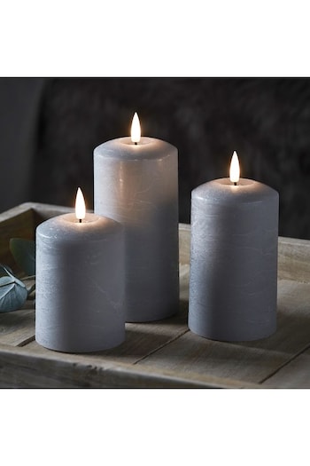 Lights4fun Grey TruGlow Distressed LED Pillar Candle Trio with Remote (D29610) | £29