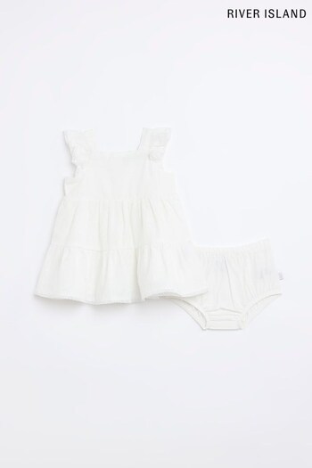 River Island White Broderie Tiered Baby Girls Set (D29624) | £25