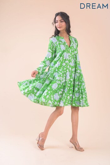 Dream Green Lobster Flower Mini Dress (D29740) | £95