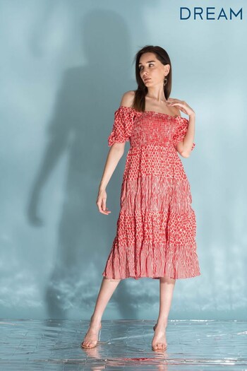 Dream Red Waterfront Midi Tiered Dress (D29744) | £105