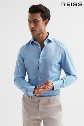 Reiss Soft Blue Nate Slim Fit Jersey Button-Through Shirt (D29783) | £98