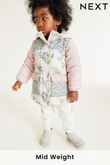 Multi Floral Shower Resistant Colourblock Quilted Coat (3mths-7yrs) (D29815) | £32 - £36