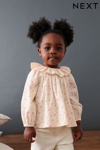 Pink/Cream Ditsy Printed Cotton Ruffle Blouse (3mths-7yrs) (D29832) | £11 - £13