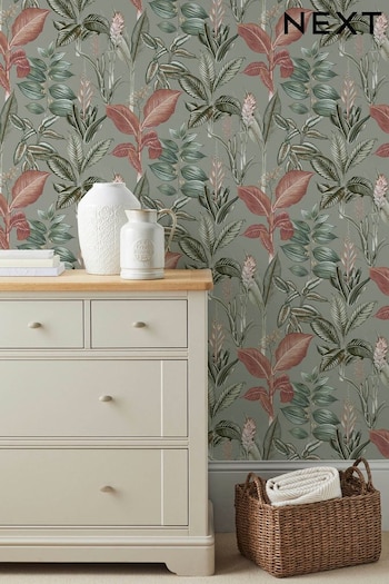 Sage Green Rainforest Leaves Wallpaper (D30004) | £34