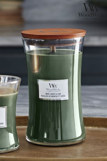 Woodwick Large Hourglass Scented Candle, Mint Leaves & Oak (D30394) | £33