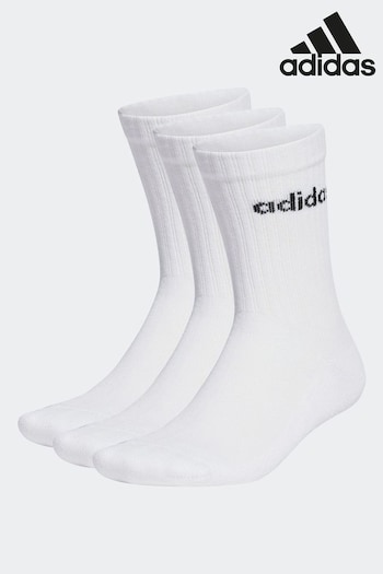 adidas White Adult Linear Crew Cushioned Socks 3 Pairs (D30464) | £9