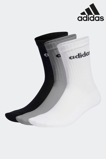 adidas Grey Adult Linear Crew Cushioned Socks 3 Pairs (D30465) | £9