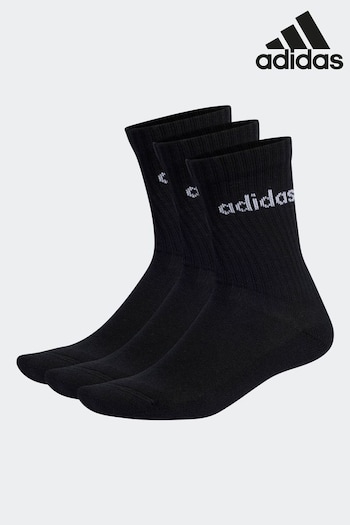 adidas Black Performance Linear Crew Cushioned Socks 3 Pairs (D30466) | £9