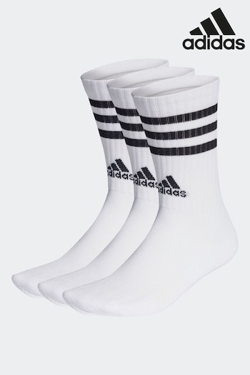 adidas White Adult 3-Stripes Cushioned Crew tees 3 Pairs (D30476) | £13