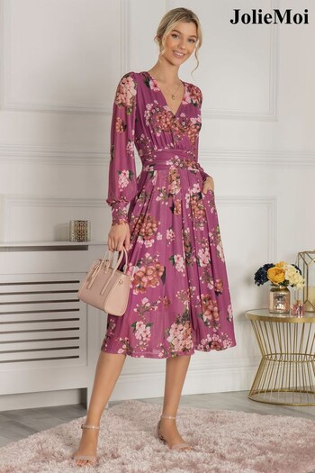 Jolie Moi Purple Eileen Long Sleeve Mesh Dress (D30569) | £89