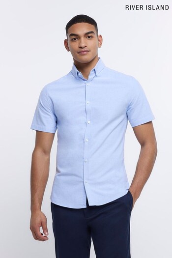 River Island Blue Stretch Oxford Shirt (D30681) | £15