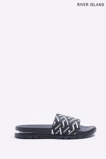River Island Black Geo Cleated Bubble Sliders (D30714) | £25