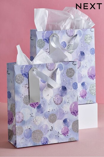 Set of 2 Purple Balloon Medium Gift Bags (D30736) | £5