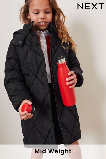 Black Shower Resistant Diamond Quilted Padded Coat (3-16yrs) (D30877) | £36 - £46