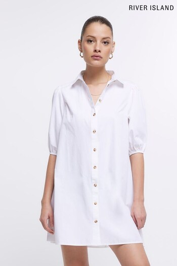 River Island White Balloon Smock wht Shirt Dress (D30951) | £37