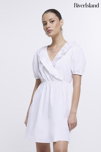 River Island White Frill Wrap Mini Dress (D30953) | £37