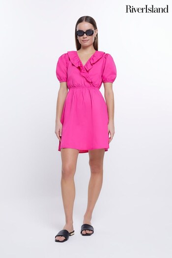 River Island Pink Frill Wrap Mini Dress (D30954) | £37