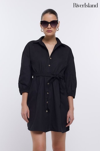 River Island Black Button Through Shirt Dress (D30969) | £37