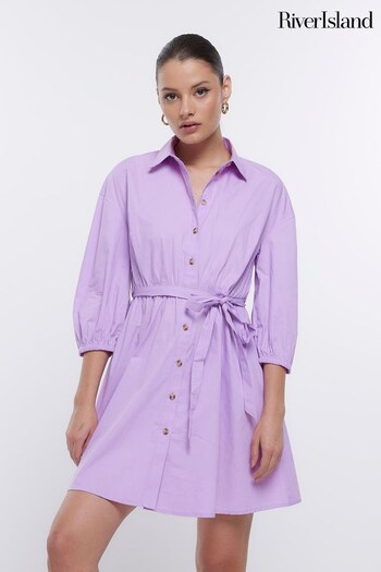 River Island Purple Button Through wht Shirt Dress (D30970) | £37