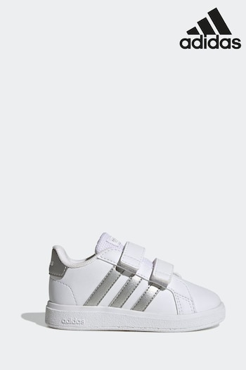 adidas White/Silver Grand Court 2.0 Sneakers (D32043) | £23