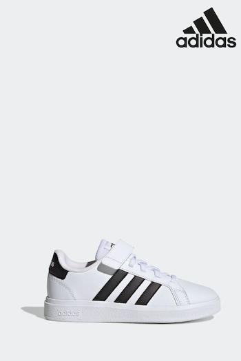 adidas stripe White/black Sportswear Grand Court Elastic Lace And Top Strap Trainers (D32044) | £28