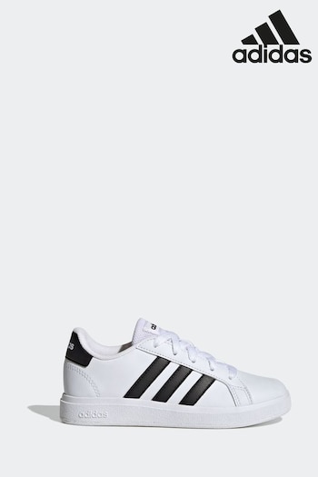 adidas White/Black homme Sportswear Grand Court Lifestyle Tennis Lace-Up Kids Trainers (D32046) | £30