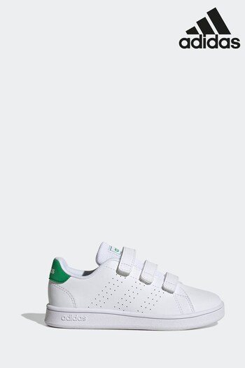 adidas stripe Green/White Sportswear Advantage Court Lifestyle Hook-And-Loop Trainers (D32050) | £30