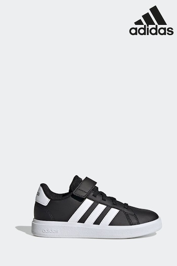 adidas Black/White cropped Sportswear Grand Court Elastic Lace And Top Strap Trainers (D32058) | £28
