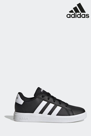 adidas Black/White Sportswear Grand Court Lifestyle Tennis Lace-Up Kids Trainers (D32059) | £30